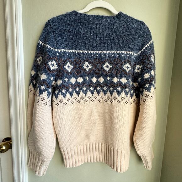 THML Fair Isle Color Block Navy Blue Cream Metallic Knit Sweater Sz L - Picture 7 of 8